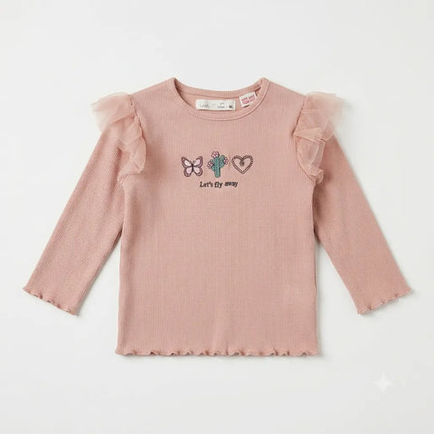 Zara Girl's Dusty Rose "Let's Fly Away" Embroidery Long Sleeve Blouse | Zara In Lebanon