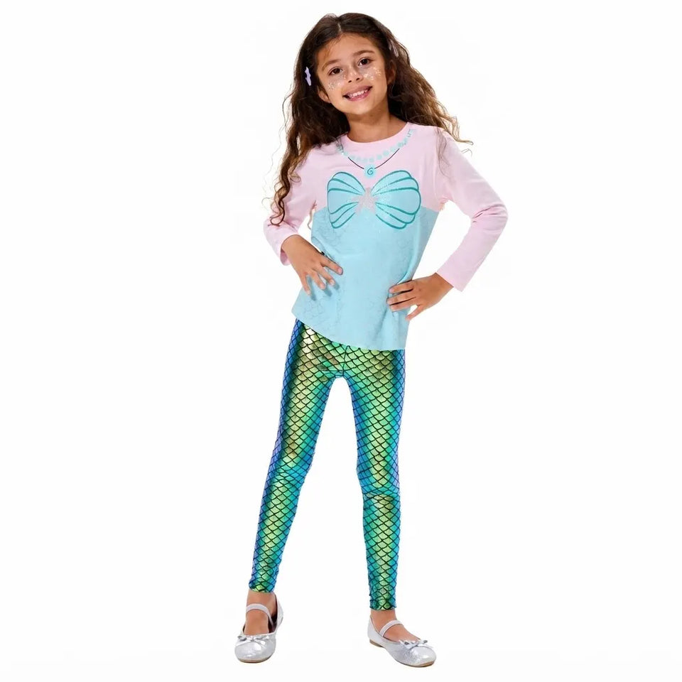 Sinsay Girl's Aqua Shiny Fish-Scale Pattern Mermaid Leggings