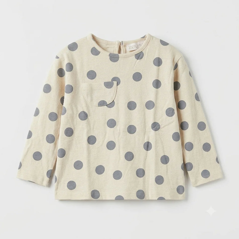 Zara Girl's Beige All Over Polka Dot Blouse With Chest Pocket | Zara In Lebanon