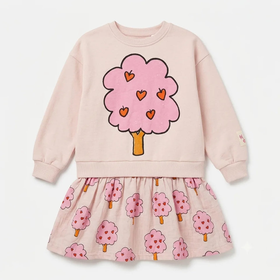 Zara Girl's Light Pink All Over Apple Tree Print Dress | Zara In Lebanon