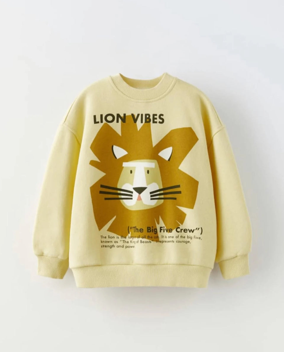 Zara Boy's Pastel Yellow "Lion Vibes" Sweatshirt | Zara In Lebanon