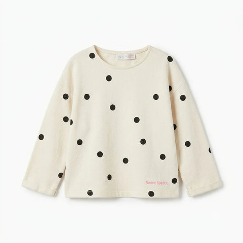 Zara Baby Girl's Beige "No One Like You" All Over Polka Dot Blouse | Zara In Lebanon