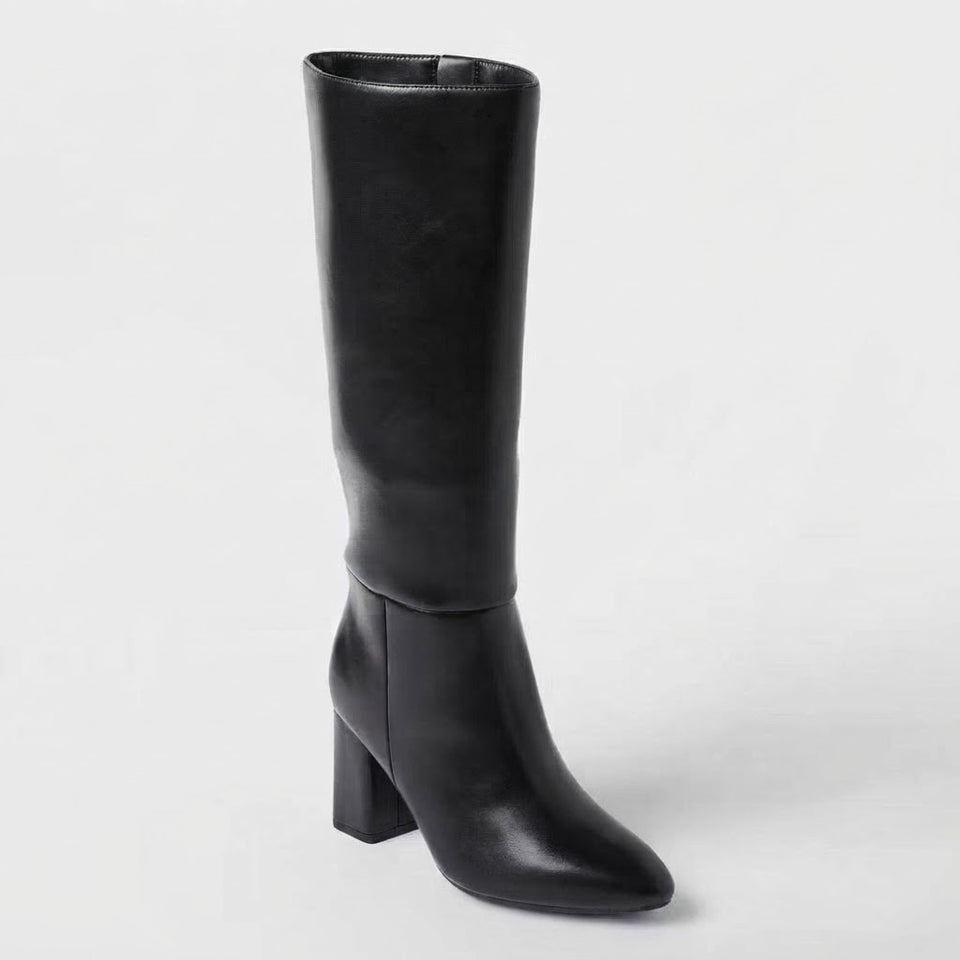 A New Day Women's Black Evangeline Under Knee Heeled Boots