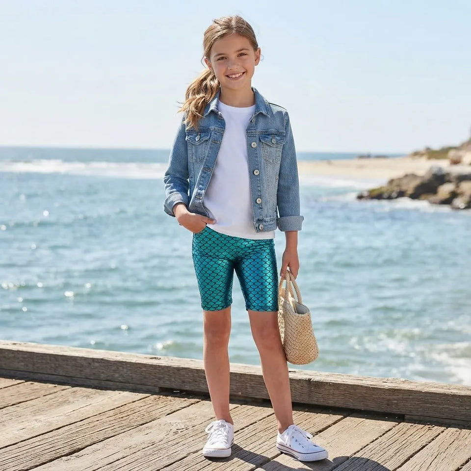 Sinsay Girl's Dark Turquoise Mermaid Scale Print Biker Shorts