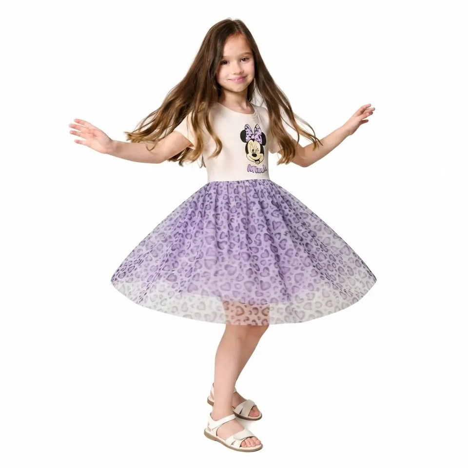 Sinsay Girl's White & Purple Minnie Mouse Graphic Dress