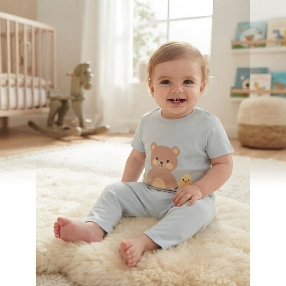 Sinsay Baby Boy's Light Blue Bear Graphic Pajama Set