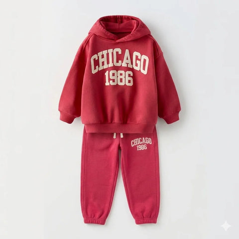 Zara Boy's Red "Chicago 1986" 2pc Hoodie And Pant Set | Zara In Lebanon