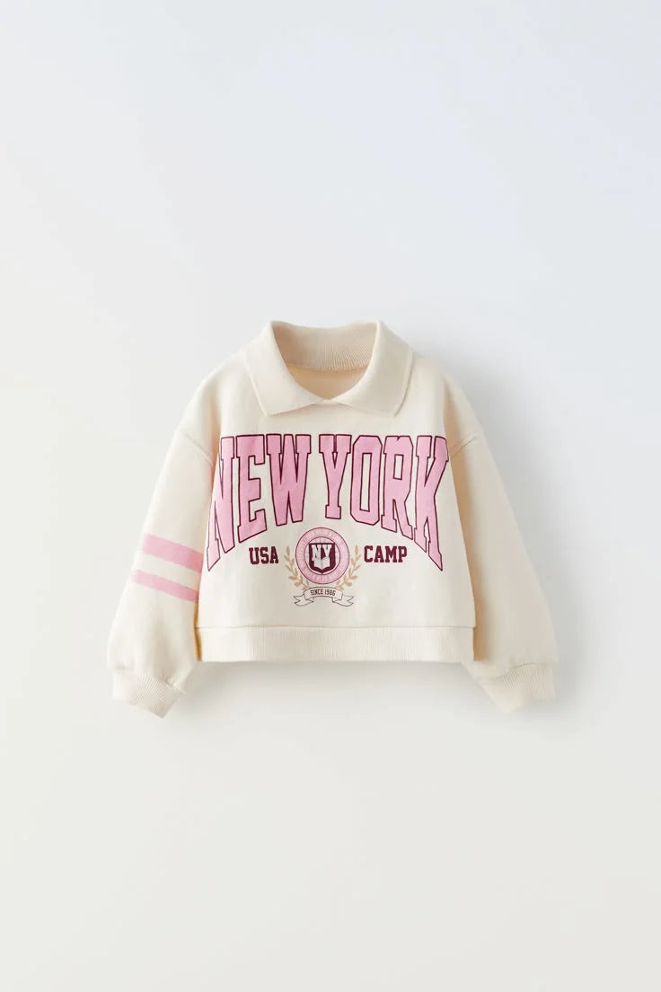 Zara Baby Girl's Beige/Pink "New York" Graphic Sweatshirt | Zara In Lebanon