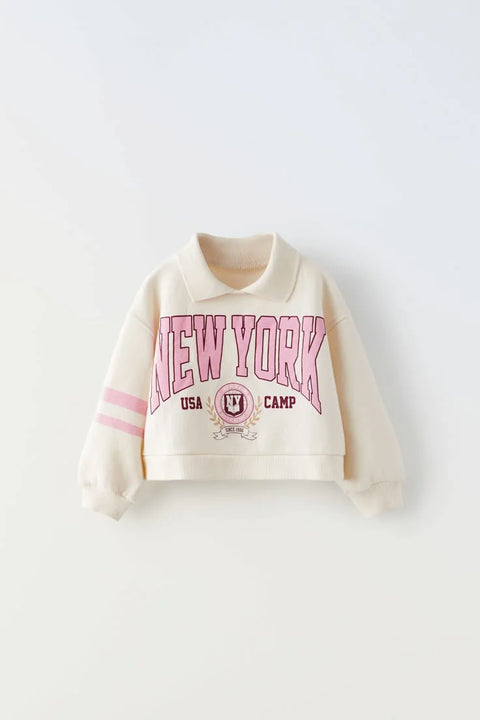 Zara Girl's Beige/Pink New York Graphic Sweatshirt | Zara In Lebanon