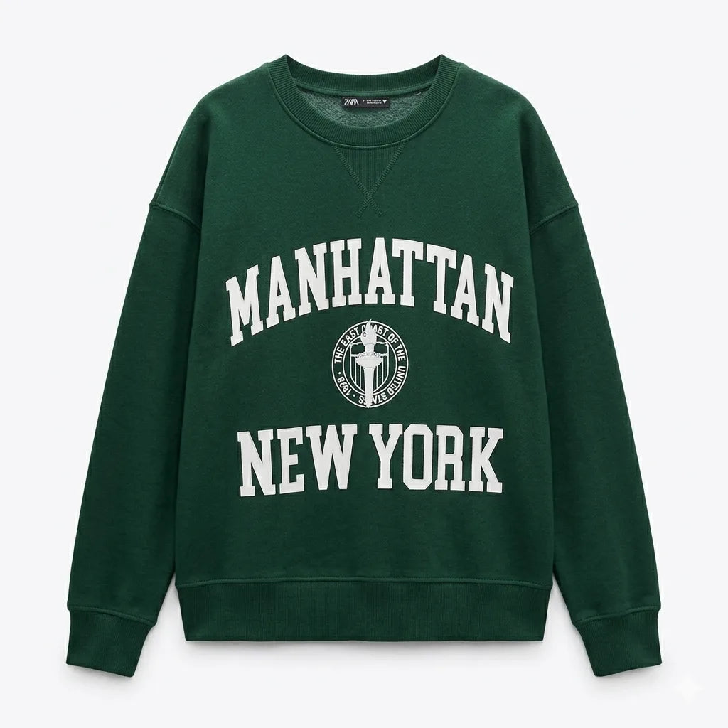 Zara Women's Dark Green Manhattan New York Sweatshirt And Pant Set | Zara In Lebanon