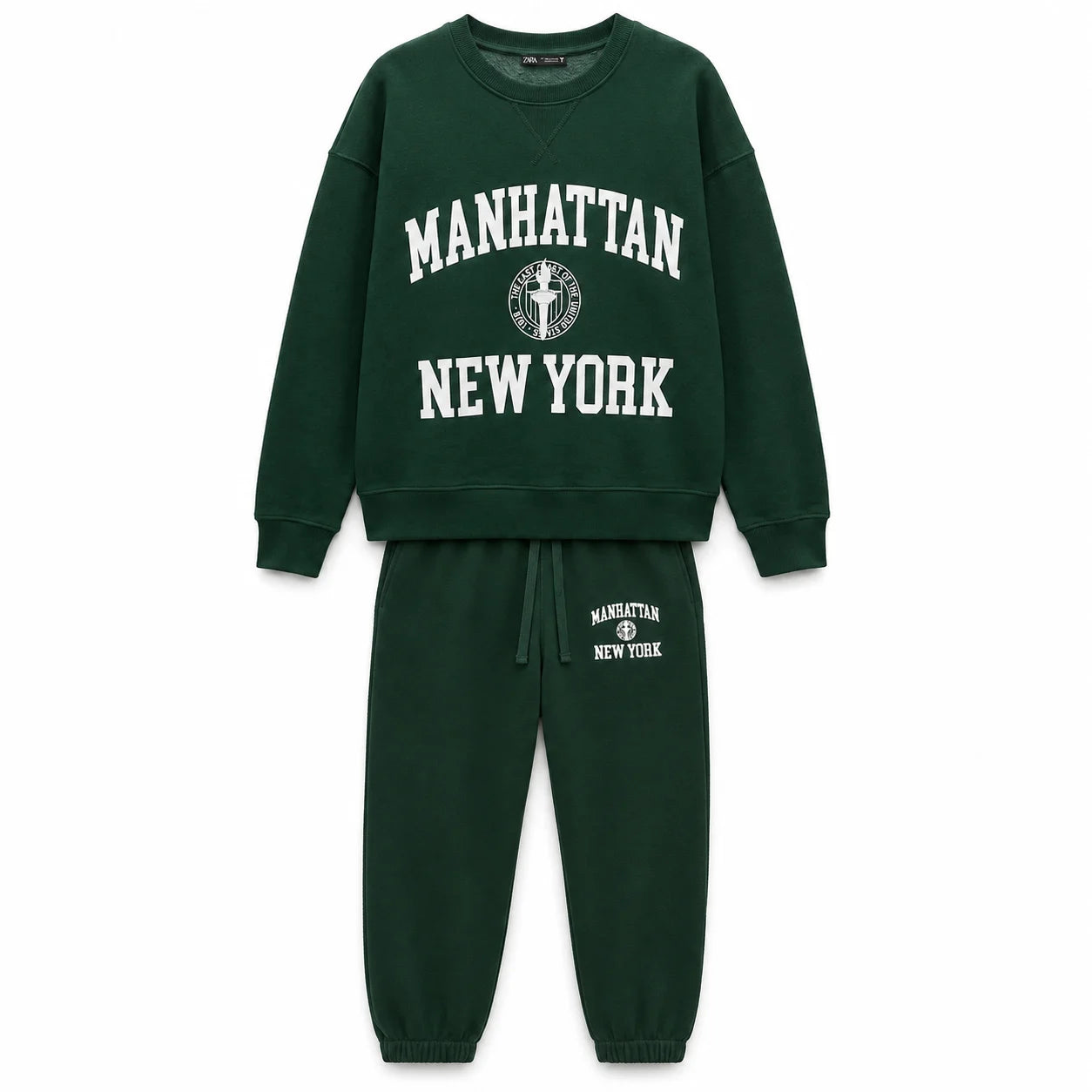 Zara Women's Dark Green Manhattan New York Sweatshirt And Pant Set | Zara In Lebanon