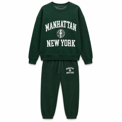 Zara Women's Dark Green Manhattan New York Sweatshirt And Pant Set | Zara In Lebanon