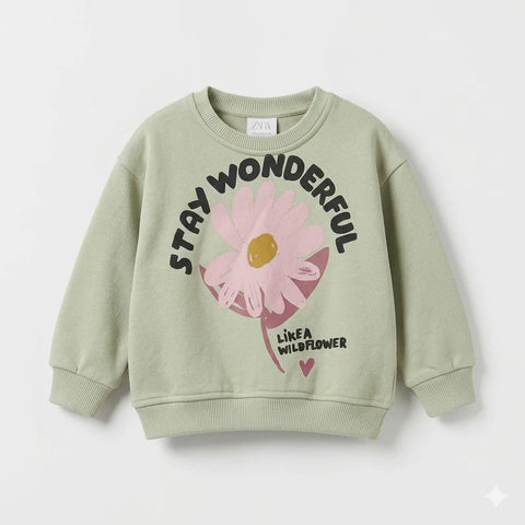 Zara Girl's Sage Green "Stay Wonderful" Graphic Sweatshirt | Zara In Lebanon