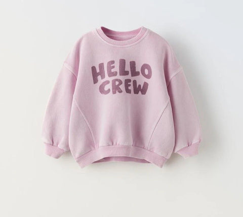 Zara Girl's Pink "Hello Crew" Graphic Sweatshirt | Zara In Lebanon