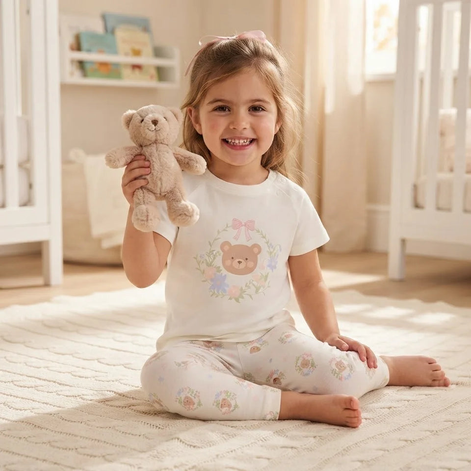 Sinsay Girl's White Teddy Bear Graphic Printed Pajama Set