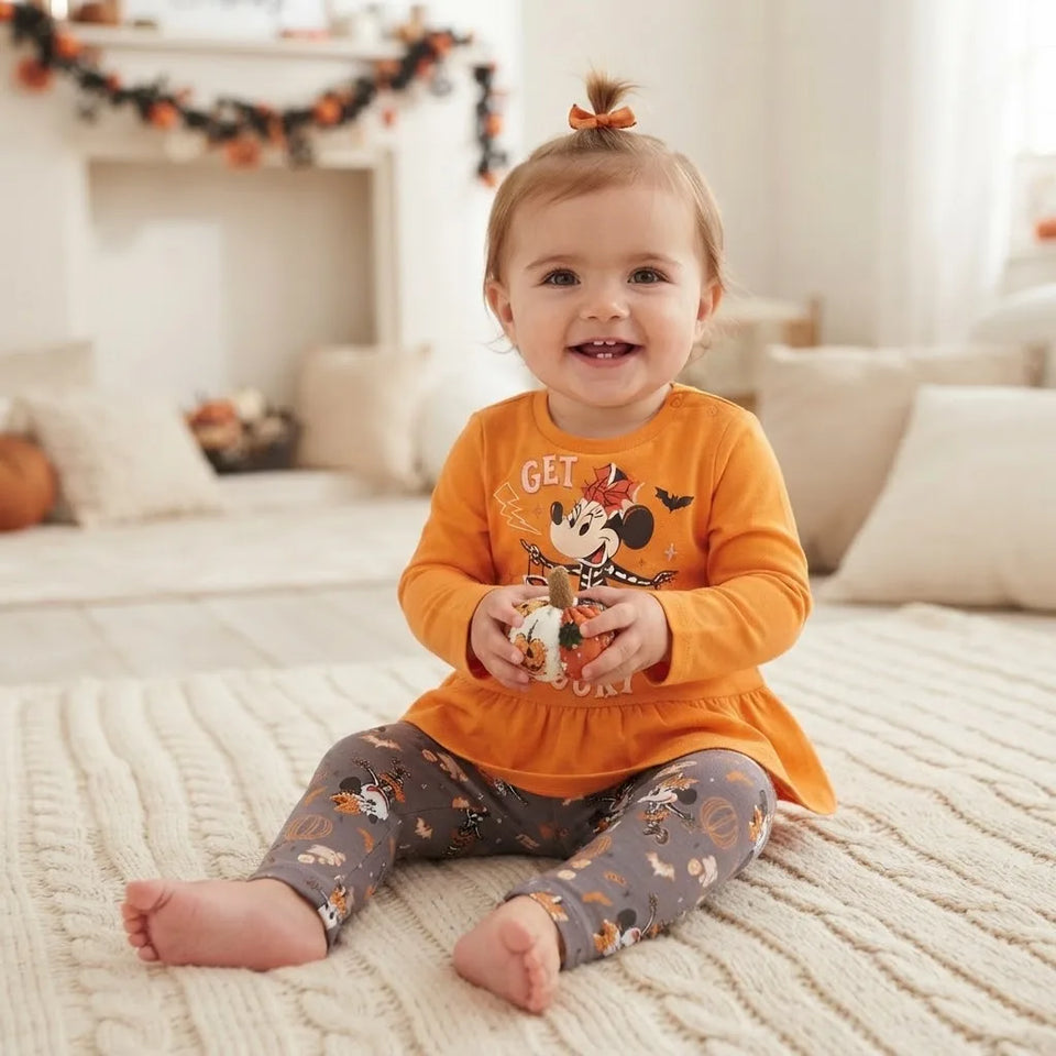 Sinsay Baby Girl's Orange & Grey Minnie Mouse Printed Set