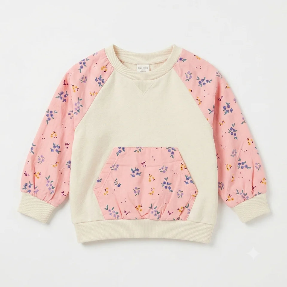 Zara Girl's Beige & Pink Floral Kangaroo Pocket Sweatshirt | Zara In Lebanon