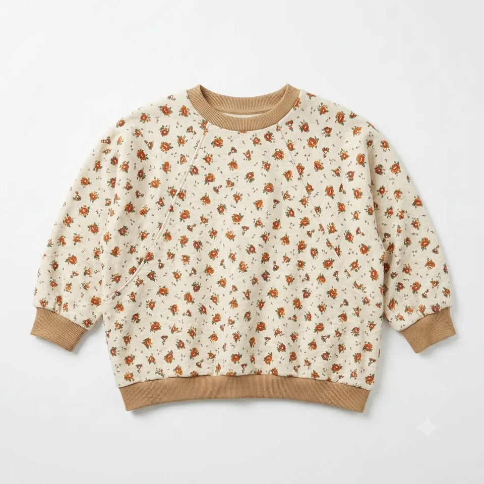 Zara Girl's Beige Floral Crewneck Pullover Sweatshirt | Zara In Lebanon