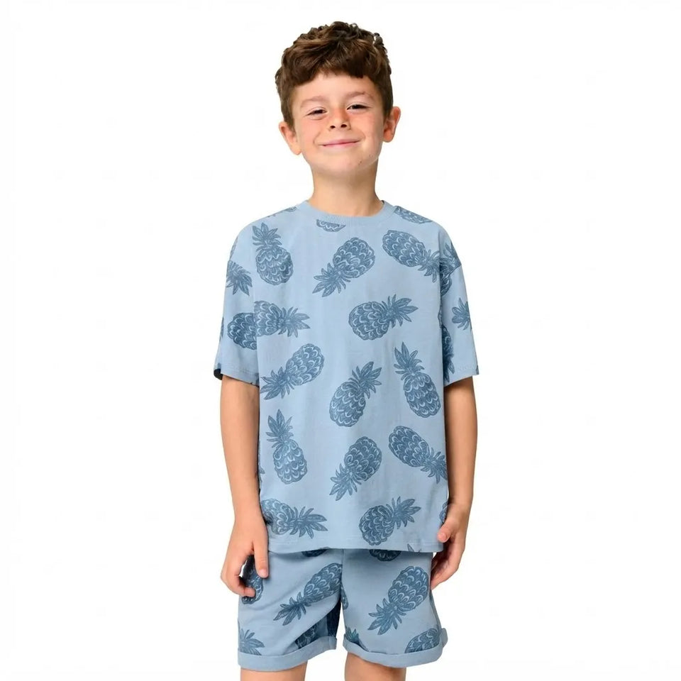 Sinsay Boy's Blue All-Over Pineapple Print Set 2pcs
