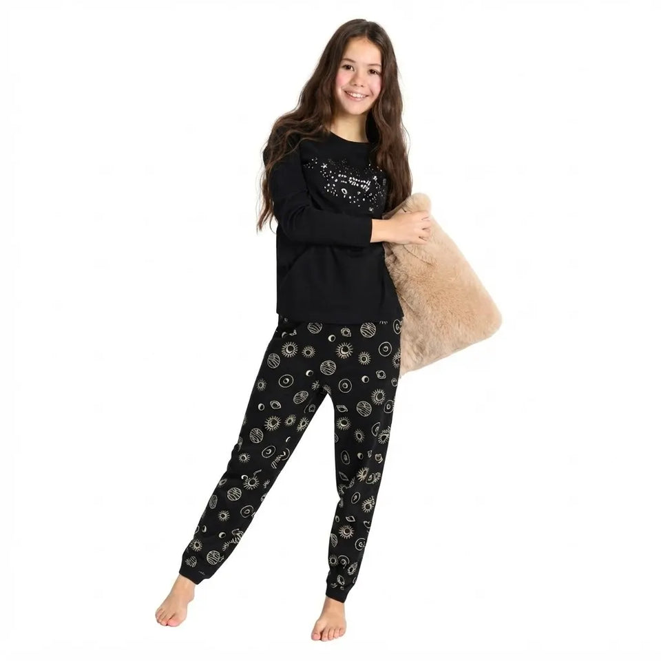 Sinsay Girl's Black Printed Long-Sleeves Pajama Set