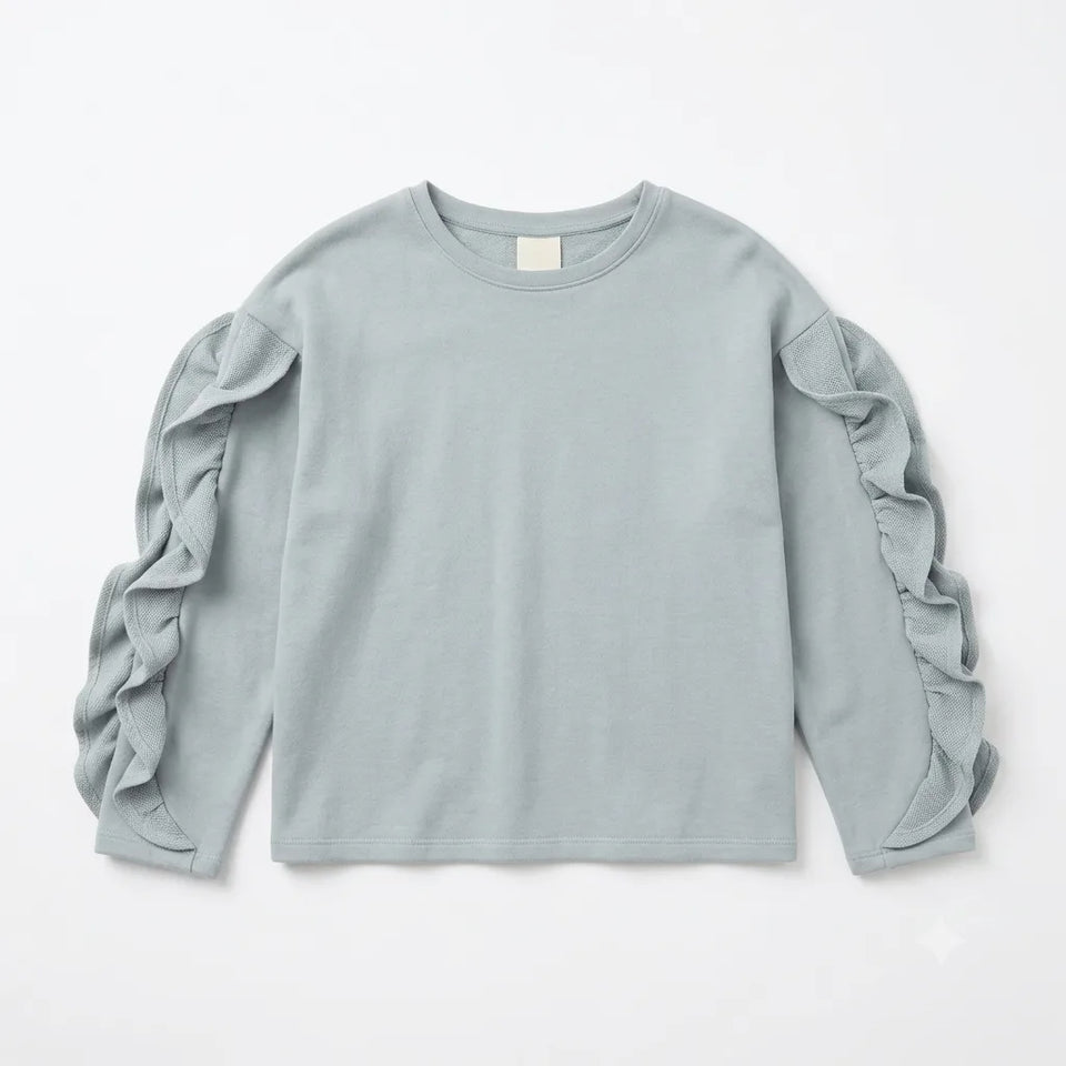 Zara Girl's Sage Blue Ruffle Sleeves Crewneck Sweatshirt | Zara In Lebanon