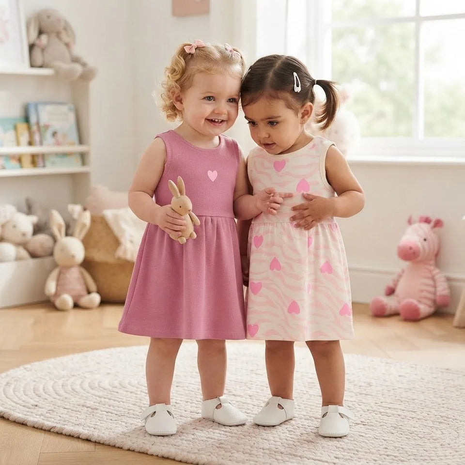 Sinsay Baby Girl's Pink Heart Printed Pack Of 2 Dresses