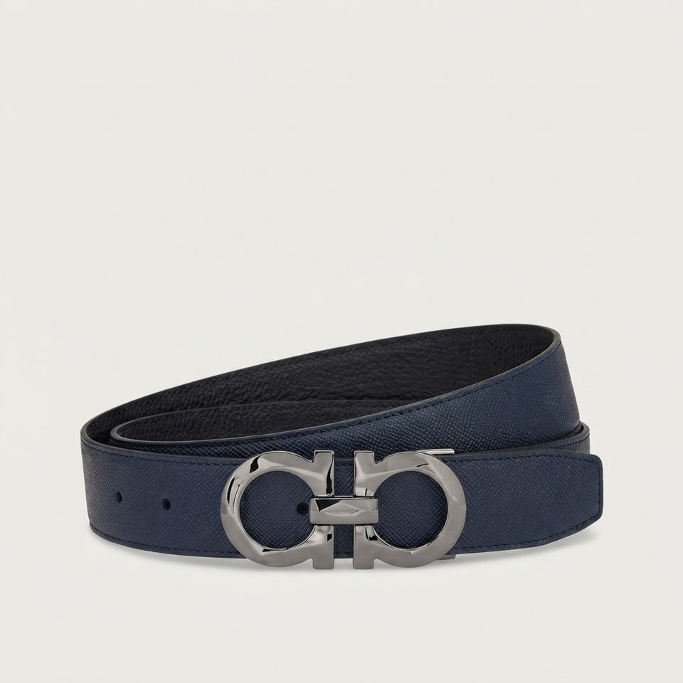 Salvatore Ferragamo Men's Navy Reversible & Adjustable Gancini Belt