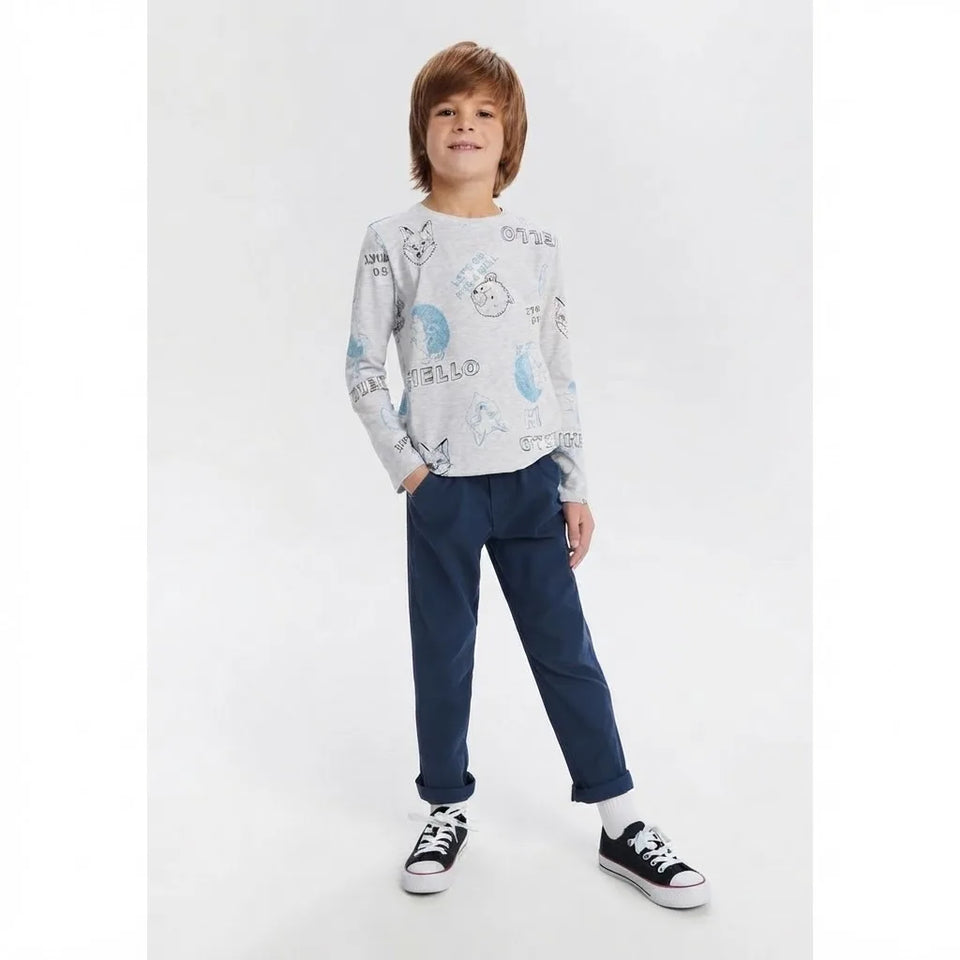 Sinsay Boy's Light Grey Long-Sleeve All Over Printed Blouse
