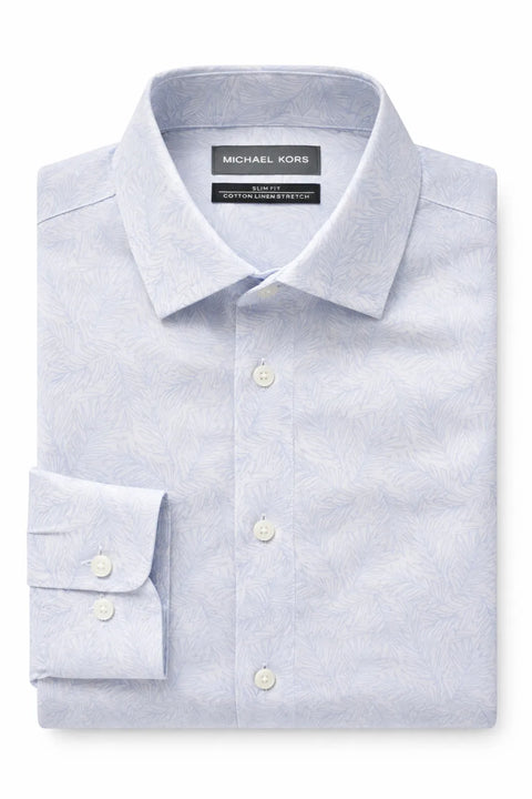 Michael Kors Men's Blue & White Printed Slim Fit Dress Shirt |Michael Kors In Lebanon