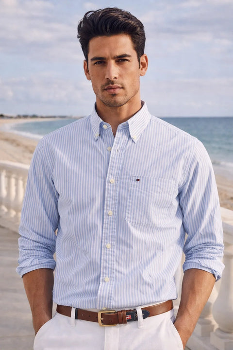 Tommy Hilfiger Men's Light Blue & White Striped Shirt | Tommy Hilfiger In Lebanon