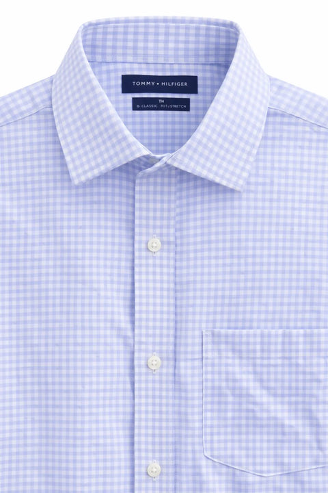Tommy Hilfiger Men's Light Blue Check TH Flex Regular Fit Stretch Dress Shirt | Tommy Hilfiger In Lebanon