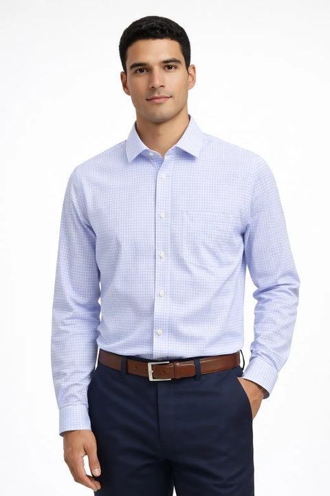 Tommy Hilfiger Men's Light Blue Check TH Flex Regular Fit Stretch Dress Shirt | Tommy Hilfiger In Lebanon