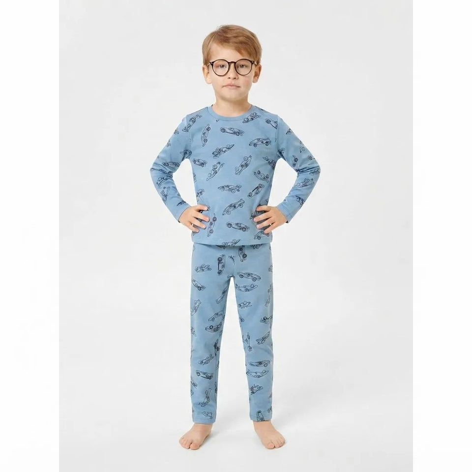 Sinsay Boy's Light Blue All Over Car Printed Pajama Set
