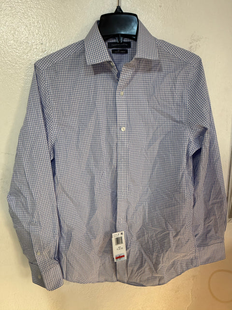 Tommy Hilfiger Men's Blue & White Checked Slim Fit Stretch Dress Shirt | Tommy Hilfiger In Lebanon