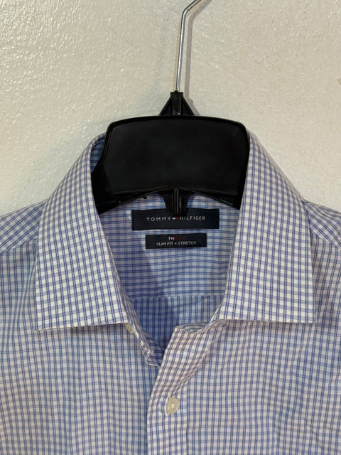 Tommy Hilfiger Men's Blue & White Checked Slim Fit Stretch Dress Shirt | Tommy Hilfiger In Lebanon