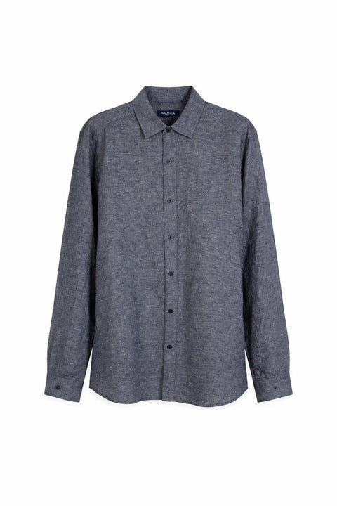 Nautica Men's Navy Classic-Fit Button-up Solid Linen Shirt |Nautica In Lebanon