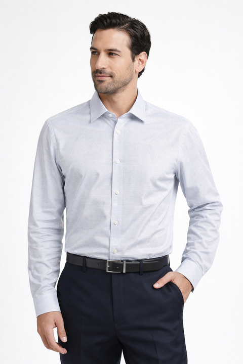 Calvin Klein Men's Blue & White Plaid Steel Plus Stretch Slim fit Wrinkle Free Shirt |Calvin Klein In Lebanon