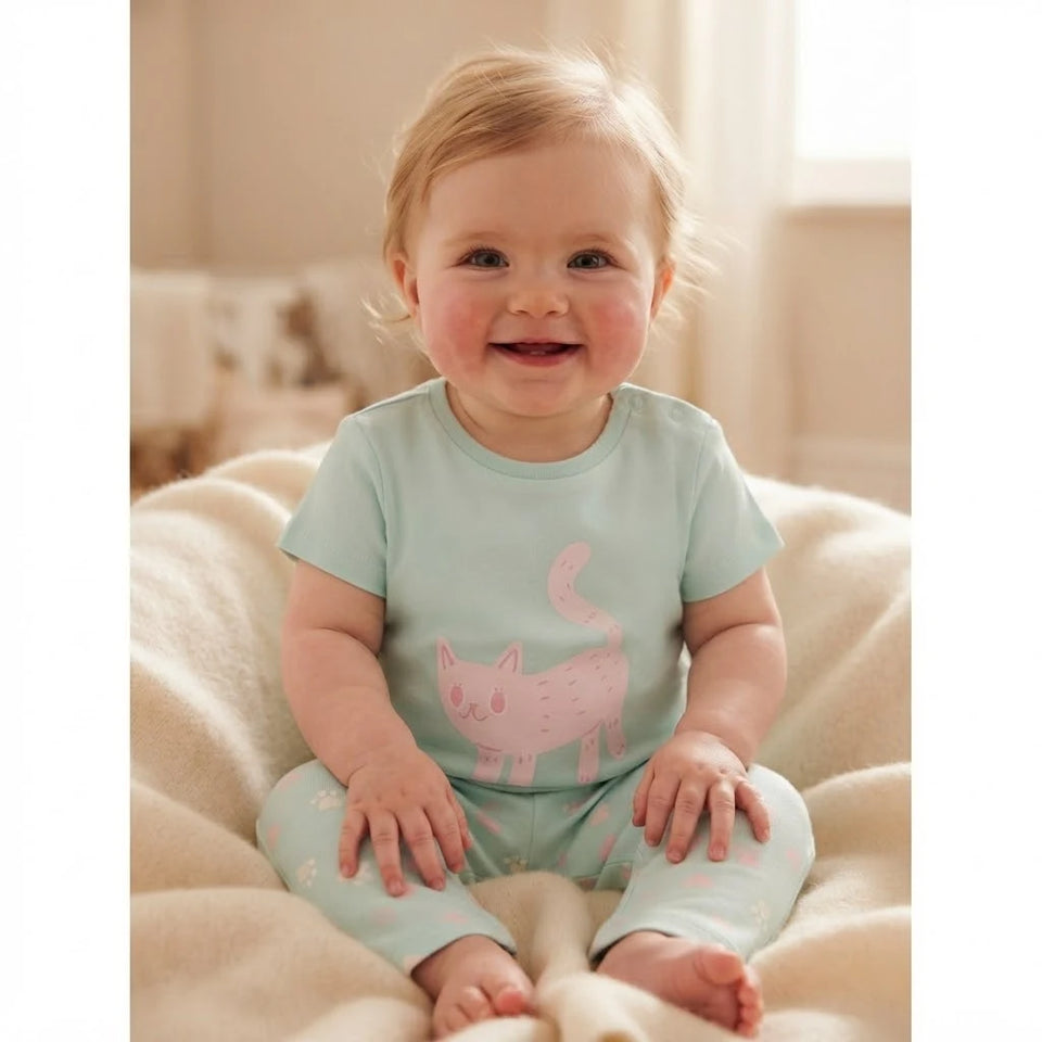Sinsay Baby Girl's Light Turquoise Printed Pajama Set