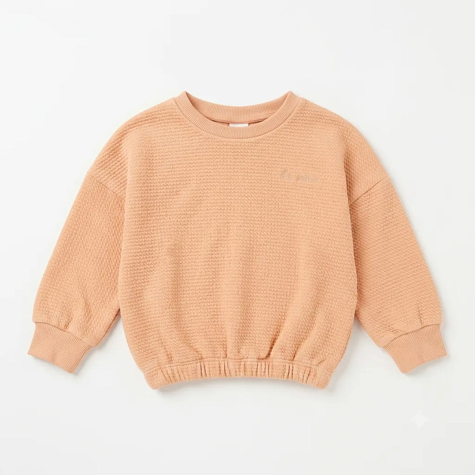 Zara Baby Girl's Peach Waffle Knit Pullover Sweatshirt | Zara In Lebanon