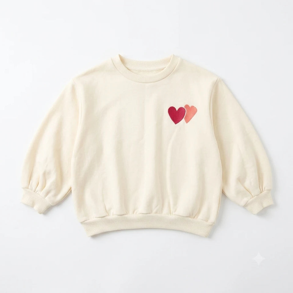 Zara Girl's Off White Dual Heart Graphic Pullover Sweatshirt | Zara In Lebanon