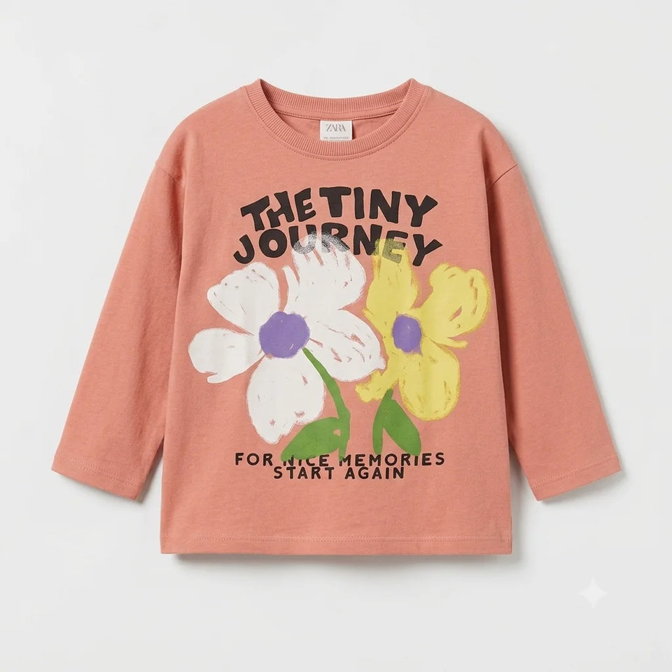 Zara Girl's Light Peach Graphic Crewneck Blouse | Zara In Lebanon