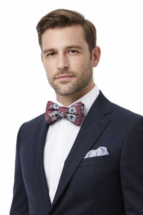 BAR III Men's Mauve Dusty Wine Floral Bow Tie + Gray Solid Pocket Square Set| BAR III  In Lebanon