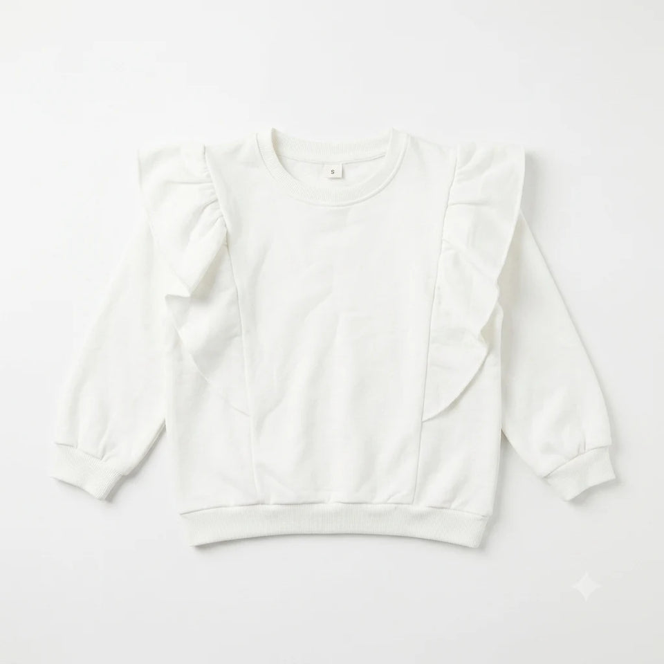 Zara Girl's White Ruffle Trim Shoulder Pullover Sweatshirt | Zara In Lebanon