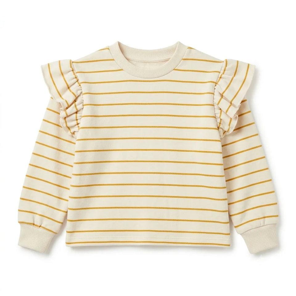 Zara Girl's Cream & Orange Striped Ruffle Shoulder Pullover Sweatshirt | Zara In Lebanon