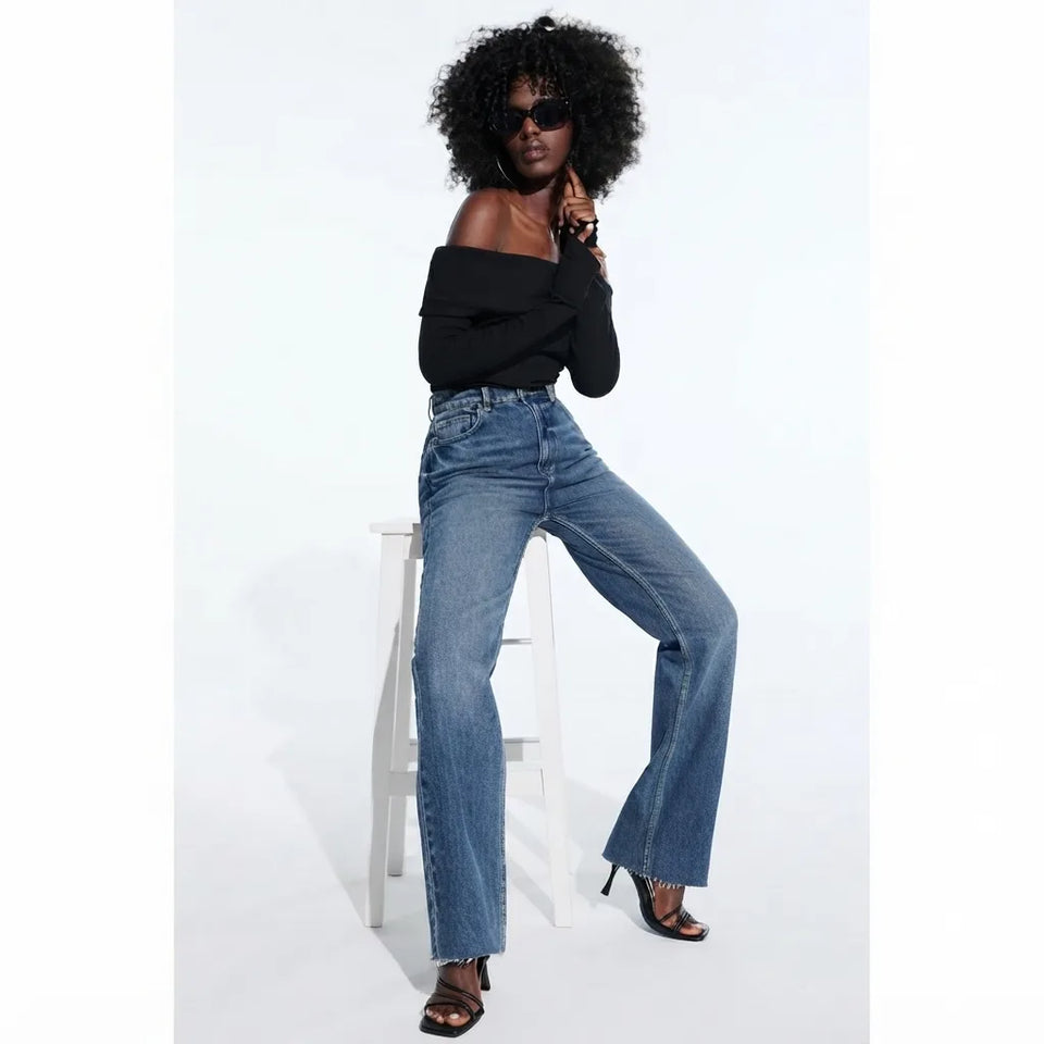Sinsay Women's Blue High Waisted Classic Wide-Leg Denim Jeans