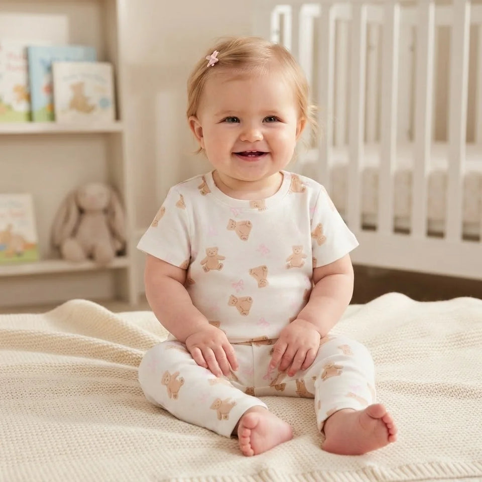 Sinsay Baby Girl's Cream All-Over Teddy Bear Printed Pajama Set