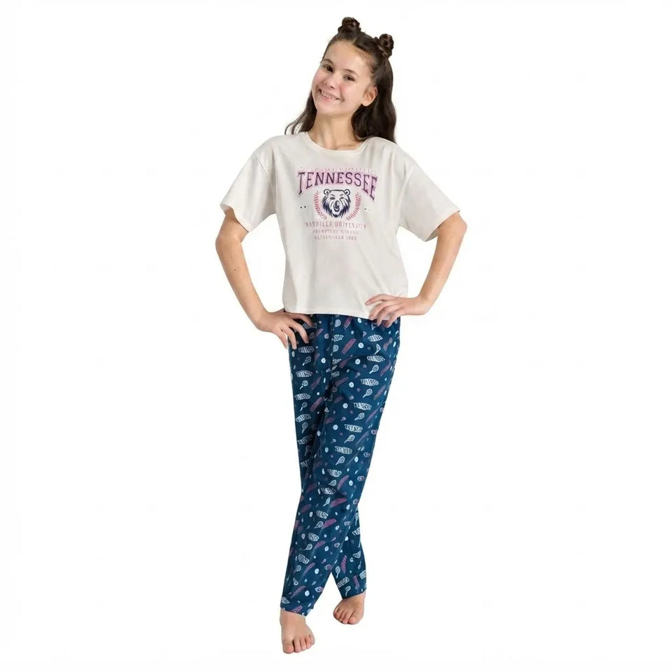 Sinsay Cream & Navy Printed Short-Sleeves Pajama Set