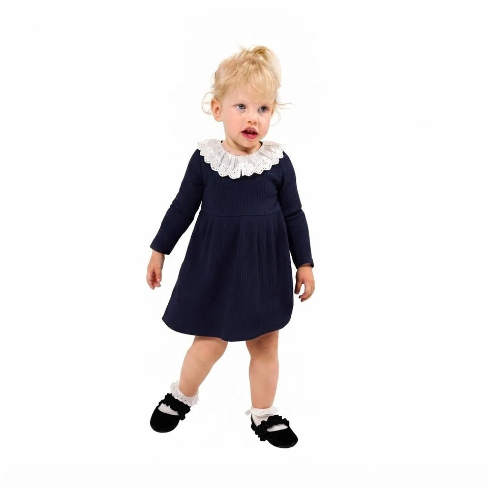 Sinsay Girl's Navy & Large White Lace Collar Detail Dress