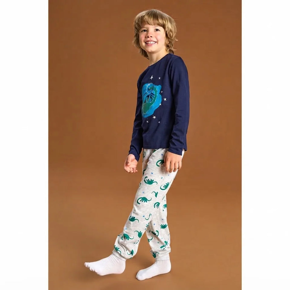 Sinsay Boy's White & Navy All Over Printed Pajama Set
