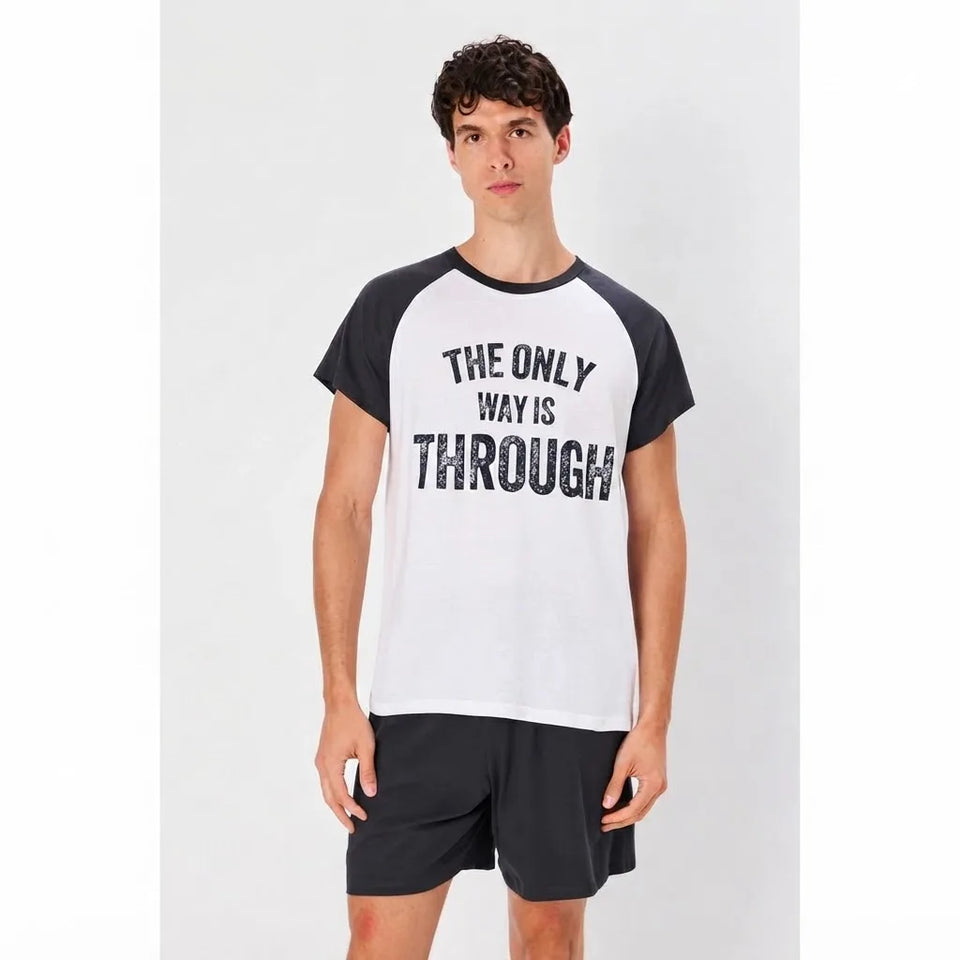 Sinsay Men's Dark Grey & White Text Chest Print Pajama Set